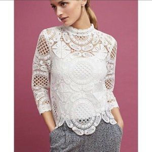 Anthropologie James Coviello Ivory Lace Blouse Top, Size S